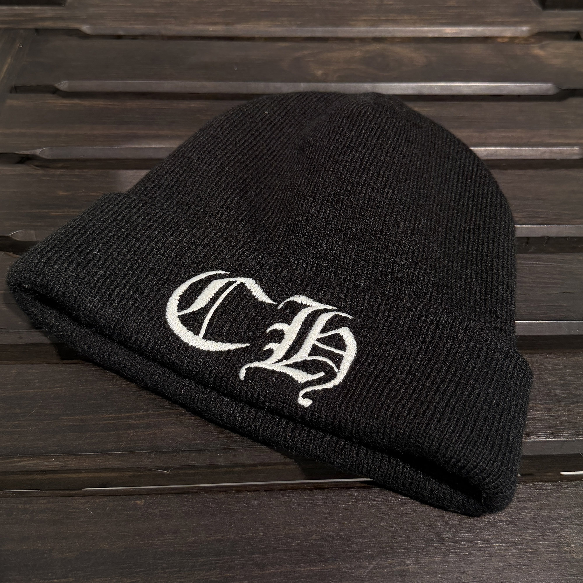 CHROME HEARTS CH Logo Embroidery Beanie クロムハーツ CHロゴ刺繍ビーニー ニット帽 ロゴ刺繍 オールドクロム 初期クロム ブラック×ホワイト【260802】【中古-B】