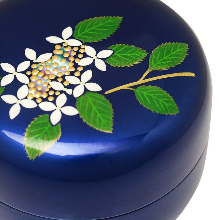 木製分骨ミニ骨壷【こころ・紫陽花（コバルト色）】モダンな現代蒔絵と螺鈿を施し...