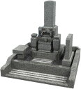 和型墓石(9寸)・スタンダード型J(正方形型外枠囲い石・墓誌付セット)特級グレー御影石 カーキグレー 文字・花彫刻付き 納骨室付き 付属品付き 設置工事費込み