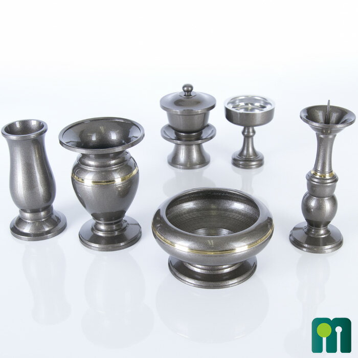 仏具セット 国産仏具 【銅器 祥雲型 グレー 6点セット】3.0寸 花立 火立 香炉 仏器 茶器 線香立て モダ..