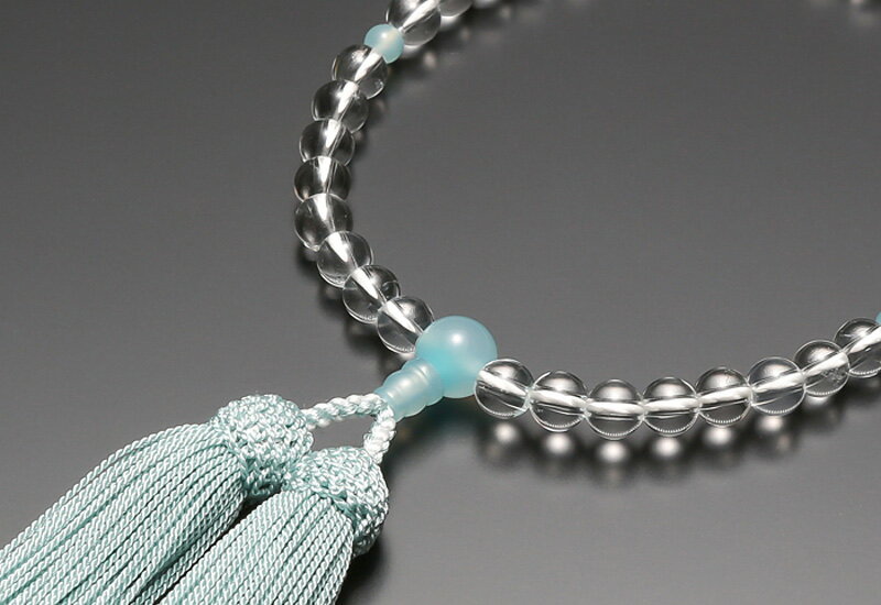 女性用念珠 水晶 シーブルーカルセドニ―仕立【7ミリ珠】【片手略式】【ブランド京念珠】【天然石】【パワーストーン】【桐箱入】