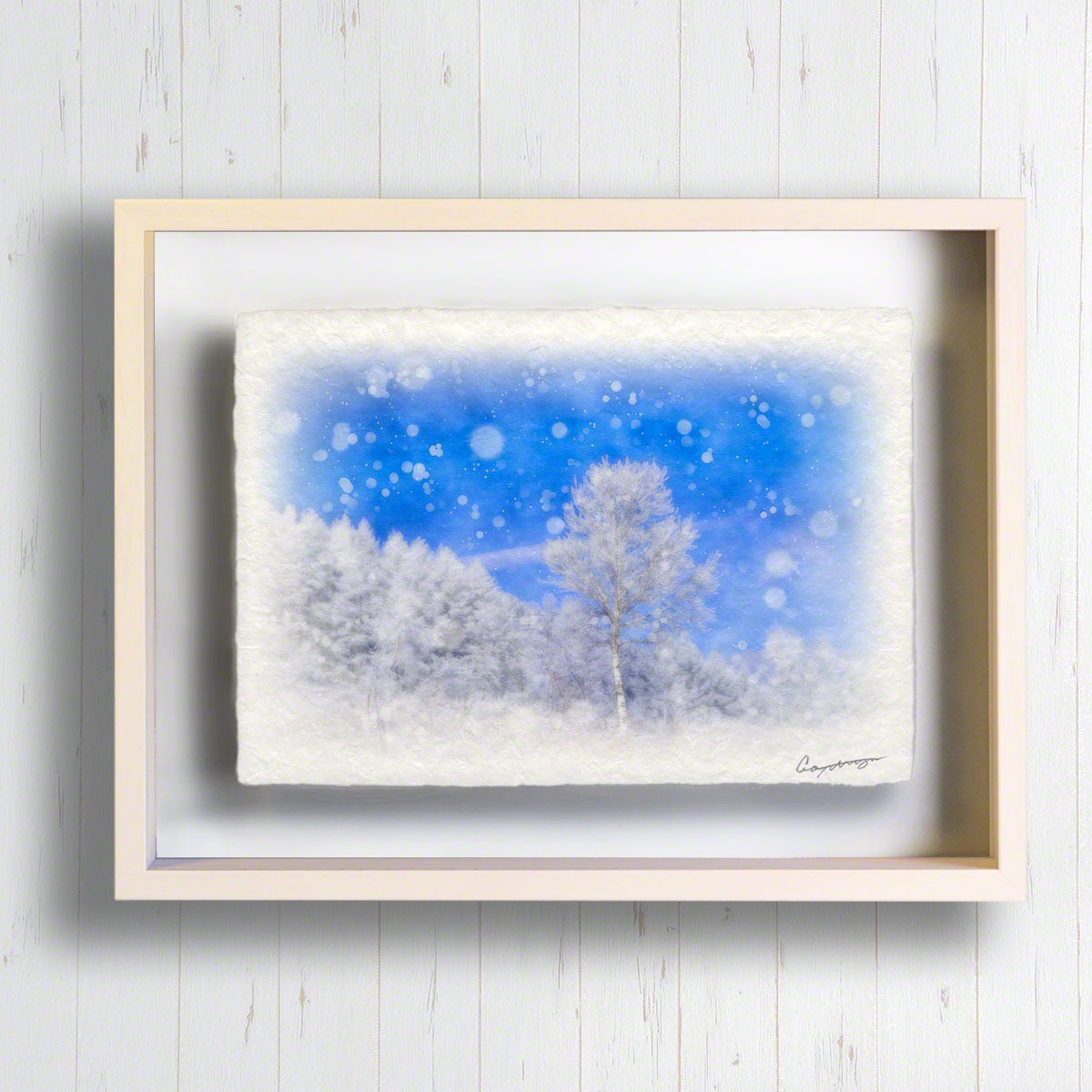 和紙 アート 絵画 インテリア 冬 「樹氷の一本の白樺とカラマツの稜線」 71x56cm 絵画 額入り クリスマス 飾り 壁 壁掛け クリスマス ツリー クリスマス おしゃれ 飾り クリスマス 和 誕生日プレゼント 女友達 ギフト 母 プレゼント 誕生日 誕生日プレゼント 母 50代