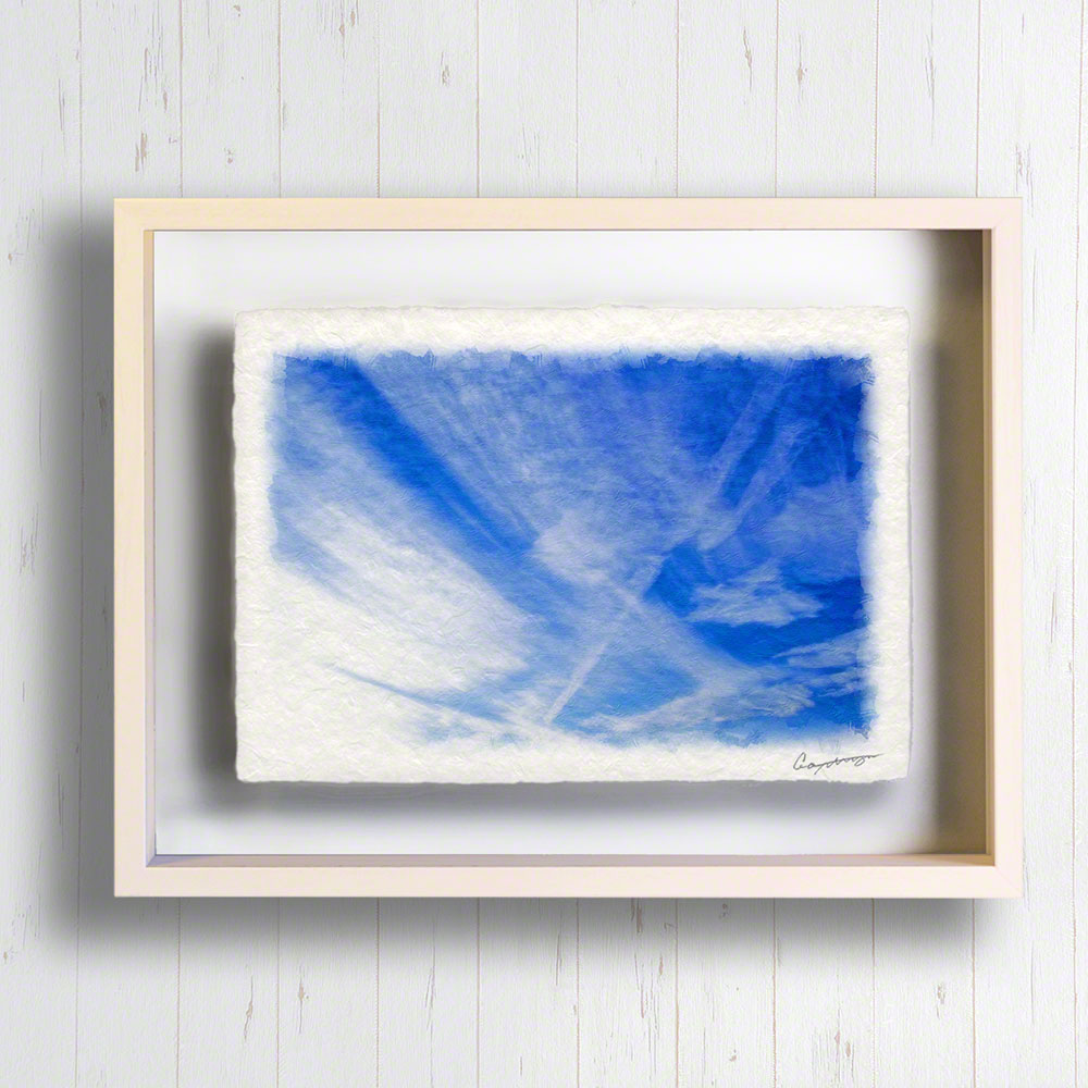 和紙 アート フレーム 38x27cm 青 空 秋 「筋雲と飛行機雲」 絵画