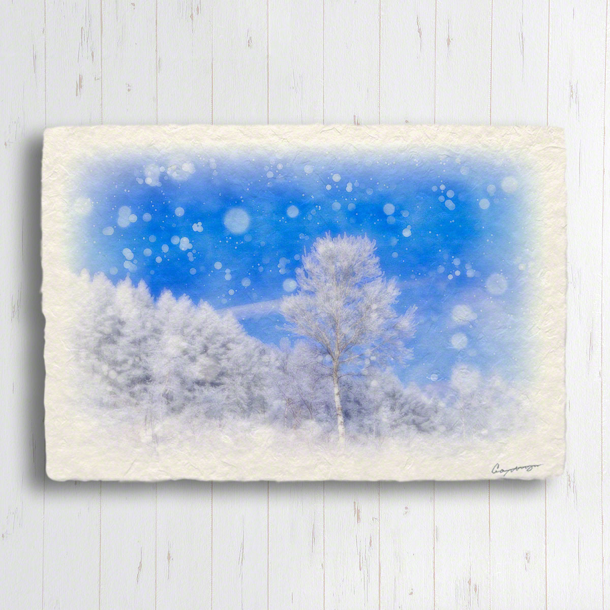 和紙 アート パネル インテリア 冬 「樹氷の一本の白樺とカラマツの稜線」 84x56cm クリスマス 飾り 壁 壁掛け クリスマス ツリー クリスマス おしゃれ 飾り クリスマス 和 誕生日プレゼント 女友達 ギフト 母 プレゼント 誕生日 誕生日プレゼント 母 50代