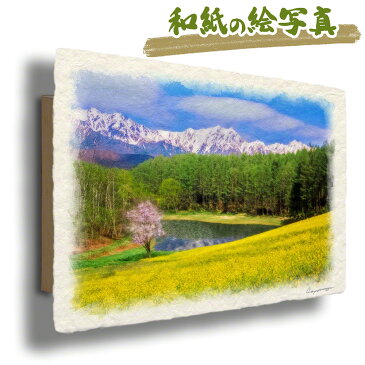 和紙 アートパネル 花 春 黄色 「菜の花と山桜と残雪の山と池」 36x24cm 風水 絵画 玄関 おすすめ 玄関 開運 絵画 風水 絵画 金運 風水 絵 風水 に 良い 絵 風水 トイレ 絵画 風水 インテリア おしゃれ 人気 リビング