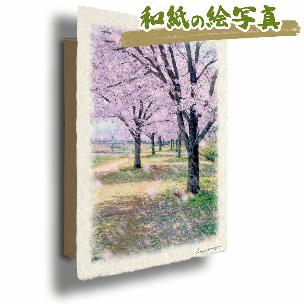 フラワー　壁掛け 和紙の絵写真 36x24cm アートパネル 花 春 ピンク 「川沿いの桜並木と落ちた花びら」 絵画 壁掛け 玄関 絵 和風 インテリア 雑貨 飾り ポスター ウェルカム ボード インテリアアートパネル おしゃれ モダン 自然 新築祝い プレゼント 友人 ウォールアート 花の絵