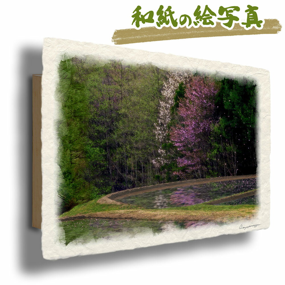 魅力的な 和紙 アートパネル 花 春 ピンク 新緑の中のコブシと山桜 60x40cm 大注目 Infopro Finition Com