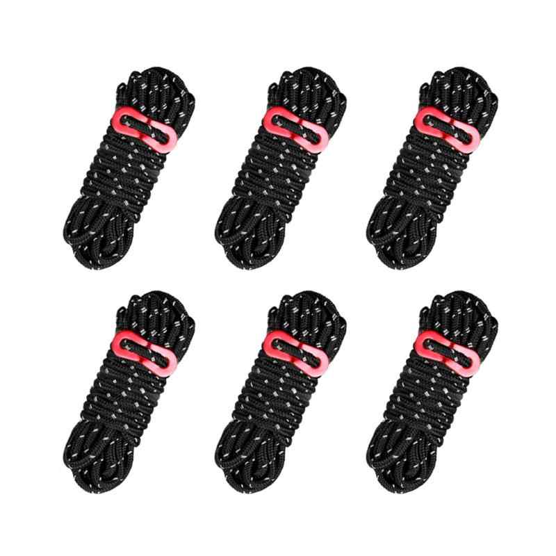 テントロープ 4mm * 4m パラコード ガイライン キャンプ アウトドア 自在金具付き ブラック 耐荷重200KG 6本入