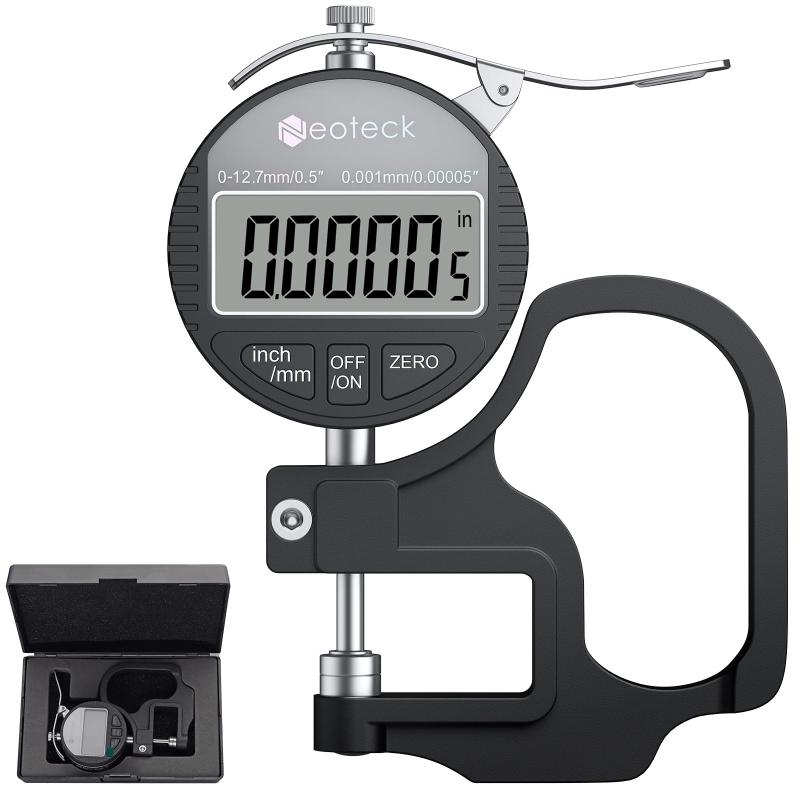 Neoteck デジタルシックネスゲージ 厚さ測定器 デジタル厚さ測定器 精度0.001mm 測定範囲0〜12.7mm アルミ合金製 LCD大型液晶画面 高精度厚み測定器