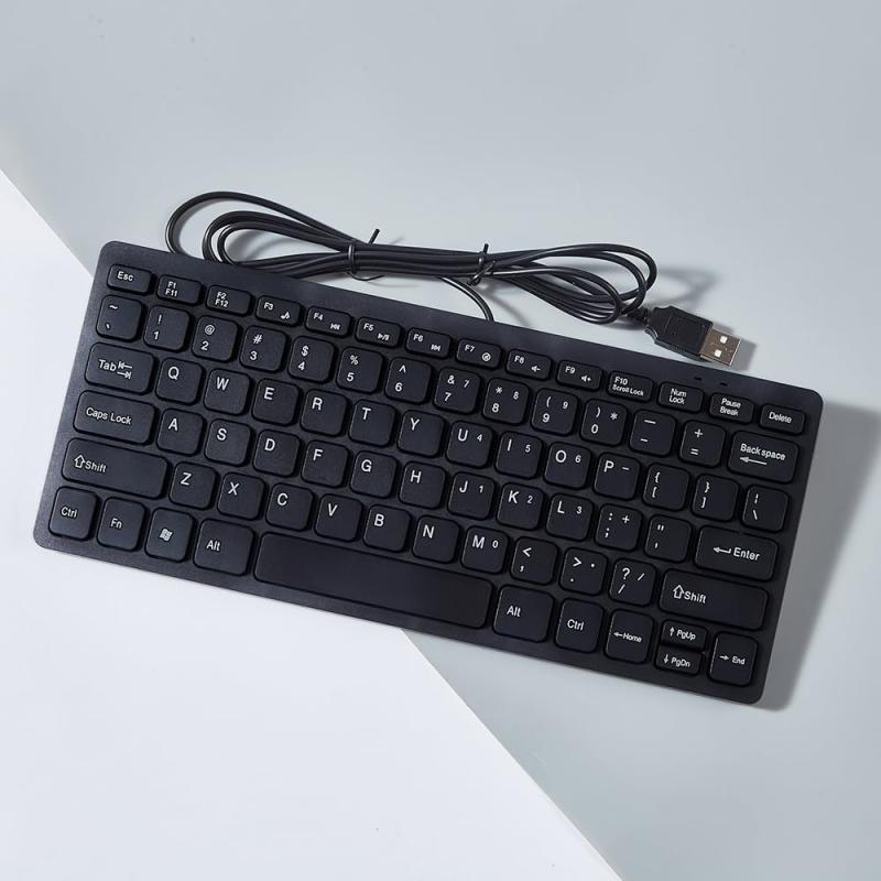 有線キーボード 小型 78キー 静音 英語配列 薄型 コンパクト 1.5mケーブル 傾斜 メンブレン式 テンキーなし マルチメディアボタン PC ノートパソコン コンピュータ用 Windows Mac OS Linux対応