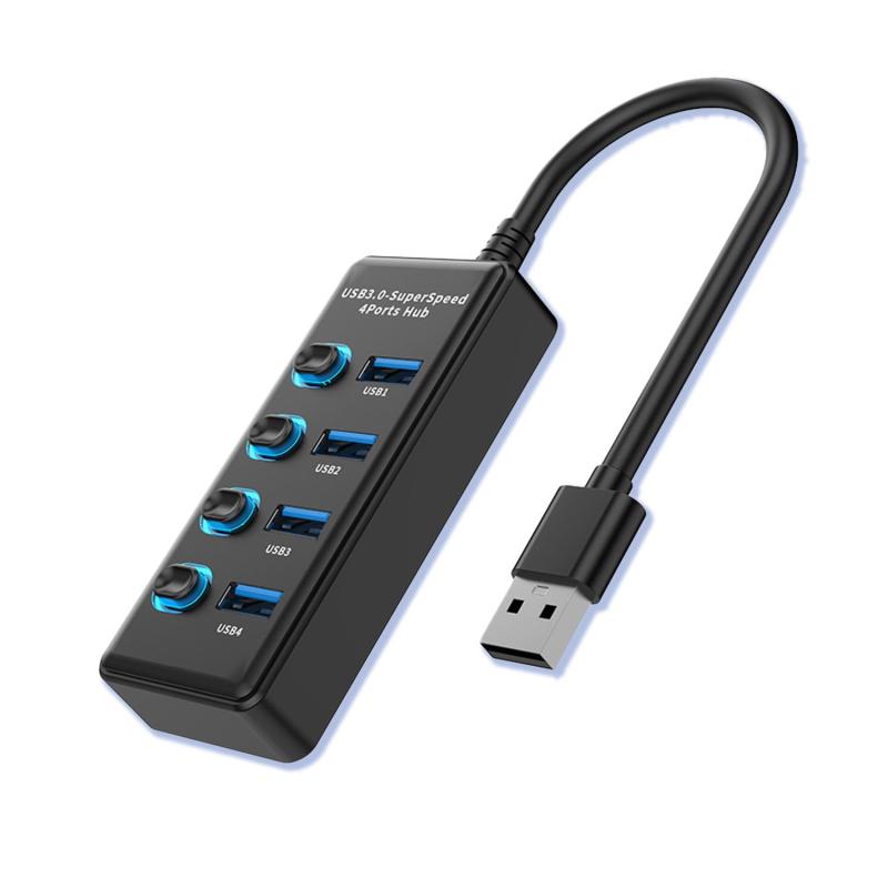 USB3.0 USB2.0 ハブ 電源付き 4ポート高速USB3.0 の 拡張+ 1充電ポート USB Hub 独立スイッチ付【独立スイッチとLEDライトで使い勝手抜群】各ポートには独立したオン/オフスイッチが付いており、接続機器ごとに電源を管理できます。これにより、不要な電力をカットし、省エネに貢献します。さらに、LEDインジケーターが各ポートに搭載されているため、使用中のポートが一目で確認でき、操作性が向上。複数デバイスの接続時でも視覚的にわかりやすく、便利です。【プラグアンドプレイで簡単接続、ドライバー不要】面倒な設定は一切不要、USBポートに挿すだけで即座に使用可能です。USBメモリ、キーボード、マウス、ハードディスク、スマートフォンなど、さまざまなデバイスを同時に接続でき、快適な作業環境を提供します。複数デバイスを同時に使用しても、スムーズで安定した接続が維持されます。【Type-C給電対応モデルで安定したパワー供給】Type-C給電対応のモデルでは、より安定した電力供給が可能。これにより、高負荷デバイスや複数デバイスの同時接続でも、電力不足によるトラブルを防ぎます。高速データ転送と安定した電力供給を両立し、日常の使用はもちろん、ビジネスシーンでも頼りになる存在です。【優れた互換性と高い放熱性で安心の長時間使用】MacやWindowsなど、主要なオペレーティングシステムと幅広い互換性を持ち、さらにUSBメモリ、スマートフォン、キーボード、プリンター、ウェブカメラなど、さまざまな周辺機器に対応。ABS素材を採用し、効率的な放熱性を実現しているため、長時間使用しても熱がこもりにくく、常に安定した性能を保ちます。日常的な使用でも安心してお使いいただけます。