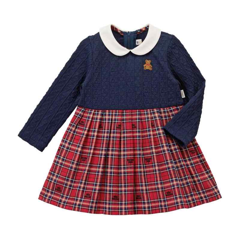 ワンピース 長袖 襟付き くま チェック 女の子 ベビー キッズ 子供服…