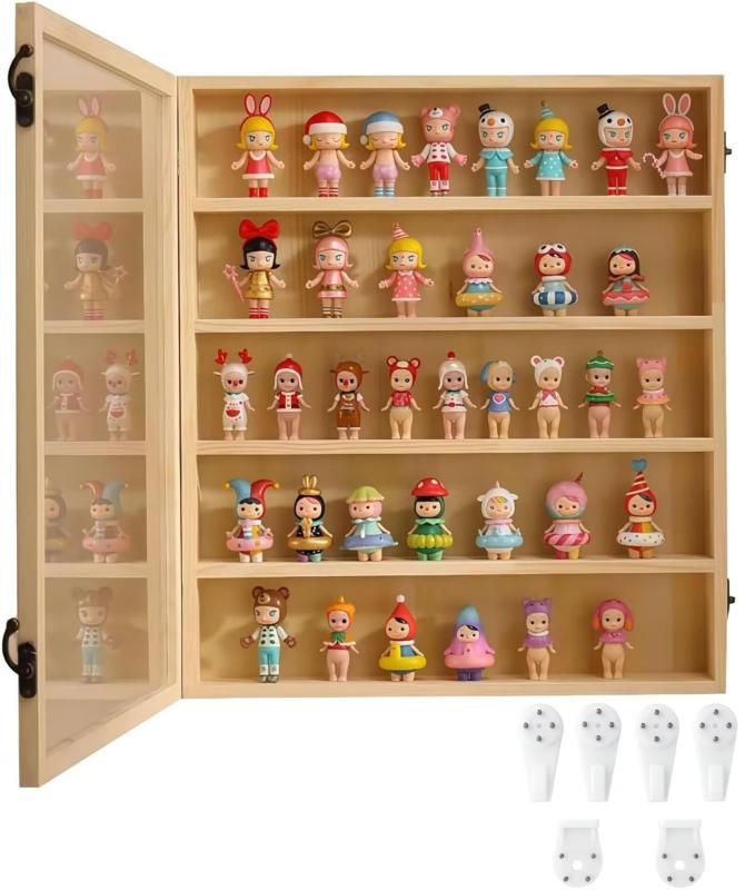 EastEamily フィギュアケース コレクションケース壁掛け 開き戸 5段 ディスプレイケース 木製 完成品 人形防塵ディスプレイキャビネット 収納ボックス INS風 大容量 ディスプレイケース ディス