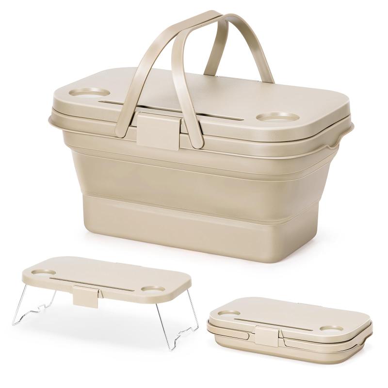 WildVentureX ピクニックバスケット 折り畳み 蓋付き かご キャンプ 収納ボックス 大容量 バケツ 洗える・防水 手提げ テーブル付 折りたたみバケツ 洗濯かご 防災 ピクニック アウトドア 運動 memorishop-10016848 メモリーショップ サンプル画像2