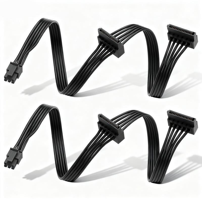 SinLoon 2-Pack Mini 6-Pin to Dual SATA Power Cables (Compatible with Optiplex and Precision Series) Mini 6-Pin to Dual SATA 15-Pin Adapter Extension Cable for Mechanical HDDs, SSDs, and DVD/CD-ROM Drives, 45cm