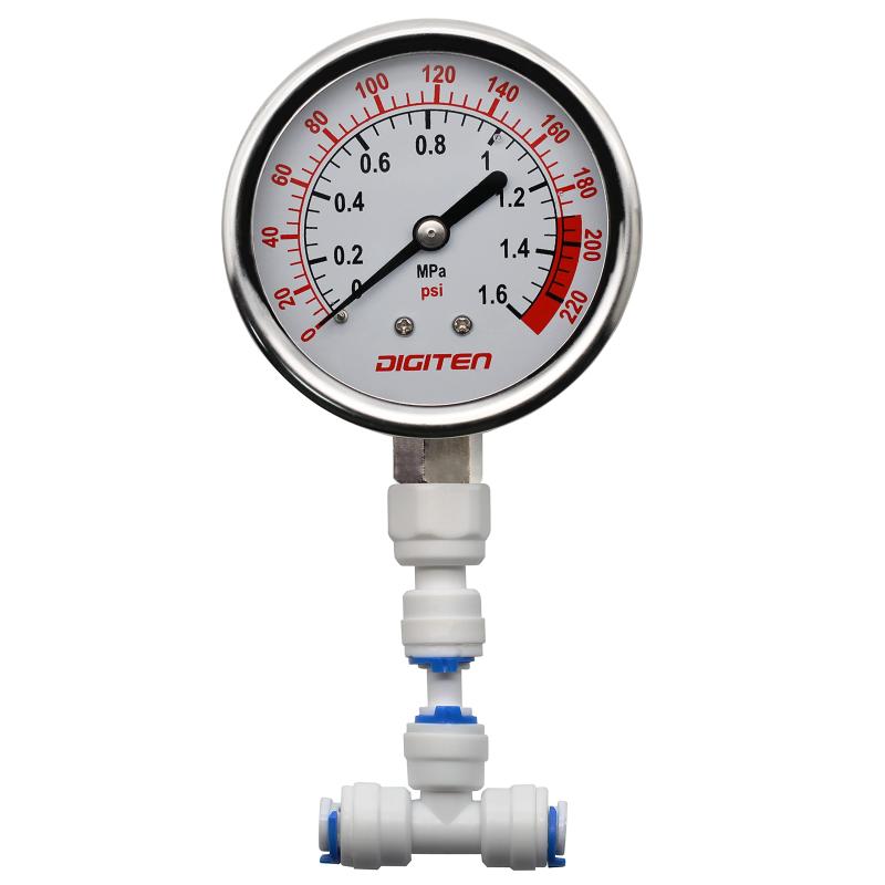 DIGITEN水圧計0-1.6MPa 0-220psi 1/4 "f逆浸透システムポンプ圧力範囲：0-1.6MPaまたは0-220 PSIゲージの直径：2 "1/4 "クイックコネクトフィッティング。接続が簡単で、コネクタ材質はPE、ゲージ材質はステンレスです。投稿を監視する 水圧とあなたのROシステムの機能に不可欠