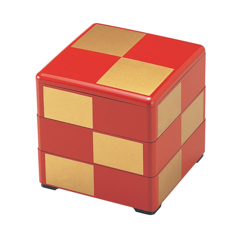 若泉漆器 3段重箱 5.5寸重 朱 金市松 (内黒) 1-459-23サイズ:約16.5×16.5×16cm本体重量:約455g素材:ABS樹脂生産国:日本