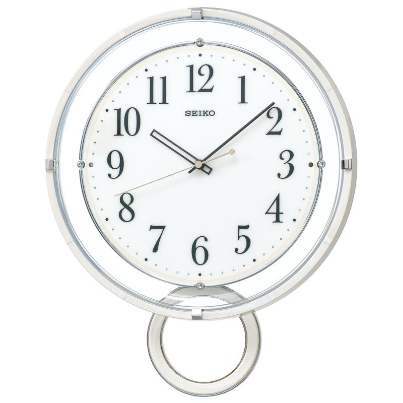セイコークロック(Seiko Clock) 掛け時計 電波 アナログ 飾り振り子 白 PH205W SEIKO本体サイズ:40.3×32.4×7.5cm本体重量:1.2kg素材・材質:プラスチック枠(白塗装光沢仕上げ)、前面:ガラス原産国:中国ムーブメント:電波修正機能(40kHz/60kHz自動選局)/電波OFFつき付属品:電池(単3マンガン電池×2)おやすみ秒針(光センサーによる自動秒針停止機能)ステップ秒針飾り振り子(ゆっくり振り子)