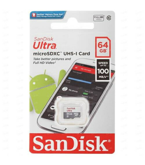 Rakuten - 64GB microSDXCカード SanDisk サンディスク UltraマイクロSD UHS-I 100MB/s SDSQUNR-064G-GN3MN FullHD対応