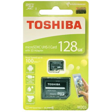 Rakuten - 128GB microSDXCカード 東芝 マイクロSD TOSHIBA CLASS10 UHS-I R:100MB/s SDアダプター付 THN-M203K1280A2 フルHD録画対応 防水