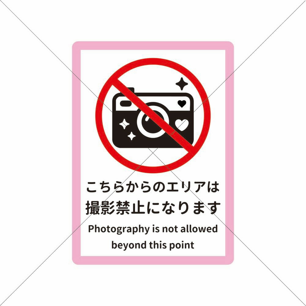 展示会・美術館【撮影禁止・カメラ禁止・No Photos】シール・ピンク・英語