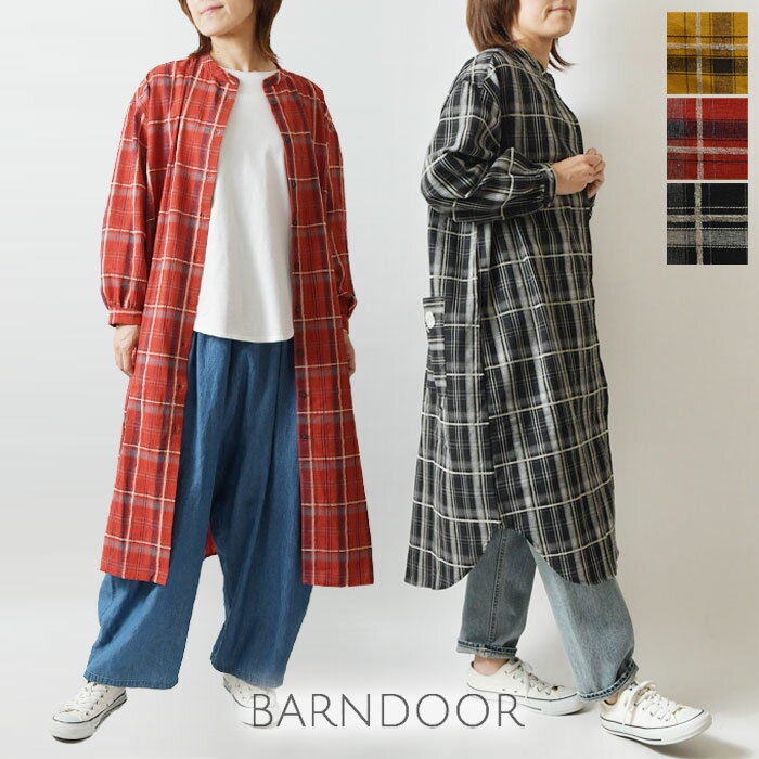 【SALE 40%OFF】【BARNDOOR バーンドア】モール チェック シャツ ワンピース 1175106h レディース 春 秋 北欧 コットン ゆったり 体型カバー Aライン フレア 羽織 コートワンピ ナチュラル 服 …