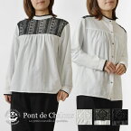 ＊【10%OFFクーポン対象商品】【Pont de Chalons ポンデシャロン】2way 前後 両A面 レース バンドカラー ブラウス (22380211)レディース sosotto ソソット 春 夏 綿100 コットン 長袖 ナチュラル 服 きれいめ シャツ フォーマル オケージョン 黒 30代 40代 50代