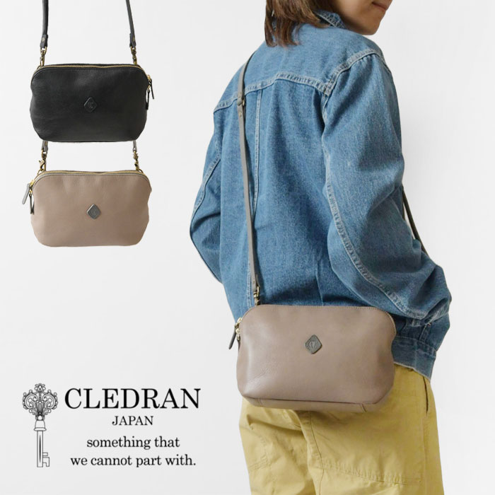 クレドラン 一生使えるバッグ レディース（日本製） ＊【CLEDRAN クレドラン】フラム お財布ショルダーバッグ / FLAM WALLET SHOULDER (CL2763)正規品 レディース 本革 牛革 カウレザー ポシェット 肩掛け 斜め掛け シンプル 上品 きれいめ おしゃれ カジュアル 黒 20代 30代 40代 50代 60代