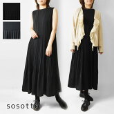 【sosotto ソソット】アンティークサテン 消しプリーツ ノースリーブ ワンピース (42412248)