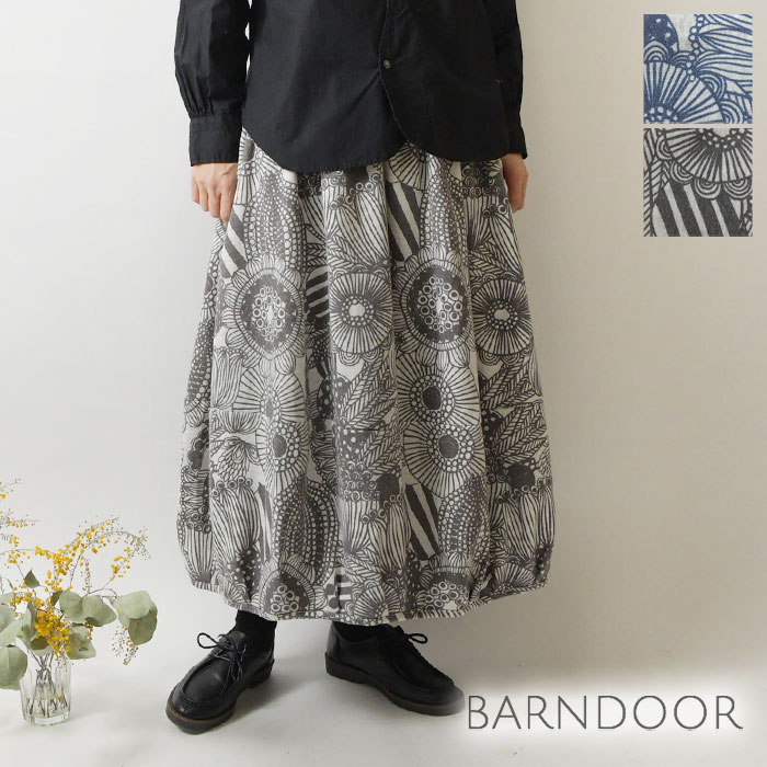 ＊【10%OFFクーポン対象商品】【BARNDOOR バーンドア】ミニ 裏毛 プリント バルーン スカート(1184025g)レディース 春 夏 北欧 花柄 Aライン フレア ゆったり 体型カバー 大人可愛い コクーン ナチュラル 服 おしゃれ コーディネート 人気 30代 40代 50代