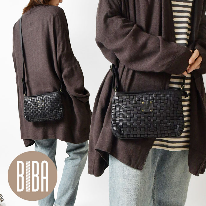 楽天MATILDA（マチルダ）＊【10％OFFクーポン対象商品】【BIBA ビバ】KANSAS Mini Bag / メッシュレザー ショルダーバッグ ブラック （KA9）ベジタブルタンニン カウレザー 正規品 レディース 本革 牛革 バック 斜め掛け 人気 30代 40代 50代 サステナブル ハンドメイド ギフト ポシェット