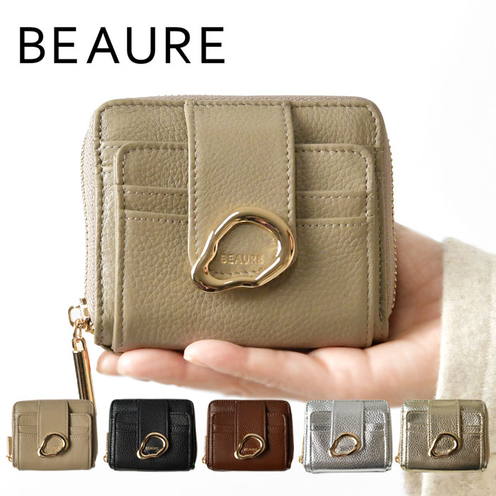 樂天商城 - ＊【10%OFFクーポン対象商品】【Beaure ビュレ / ヴュレ】カウレザー メタルモチーフ 二つ折り ウォレット 財布 (B-25034)レディース 本革 牛革 小銭入れ カード入れ バッグ 小さい 可愛い 母の日 クリスマス ギフト プレゼント 30代 40代 50代 60代 箱付き