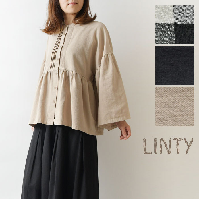 【SALE 25 OFF】【LINTY リンティー】コットン リネン ワイドスリーブ 切替 ブラウス(119554)レディース 春 夏 無地 ゆったり 大人可愛い ナチュラル 服 シンプル おしゃれ ブランド きれいめ 人気 30代 40代 50代