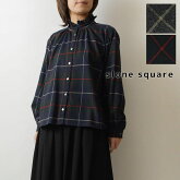 【slone square スロンスクエア】コットン 起毛 フリル スタンドカラー チェック 柄 ブラウス (38068)