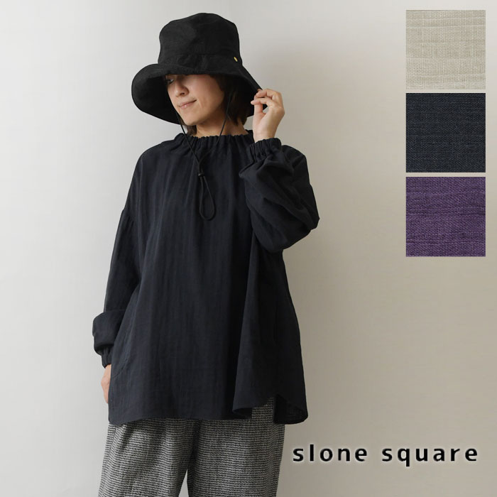 【slone square スロンスクエア】コットン ゴム ハイネック チュニック ブラウス (58004)