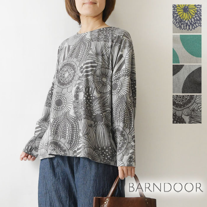 樂天商城 - ＊【10%OFFクーポン対象商品】【BARNDOOR バーンドア】20天竺 ワイド プルオーバー カットソー (1203029G)レディース 春 夏 北欧 Tシャツ ゆったり 花柄 ドット 水玉 長袖 体型カバー ナチュラル 服 新作 シンプル おしゃれ コーディネート 人気 30代 40代 50代 60