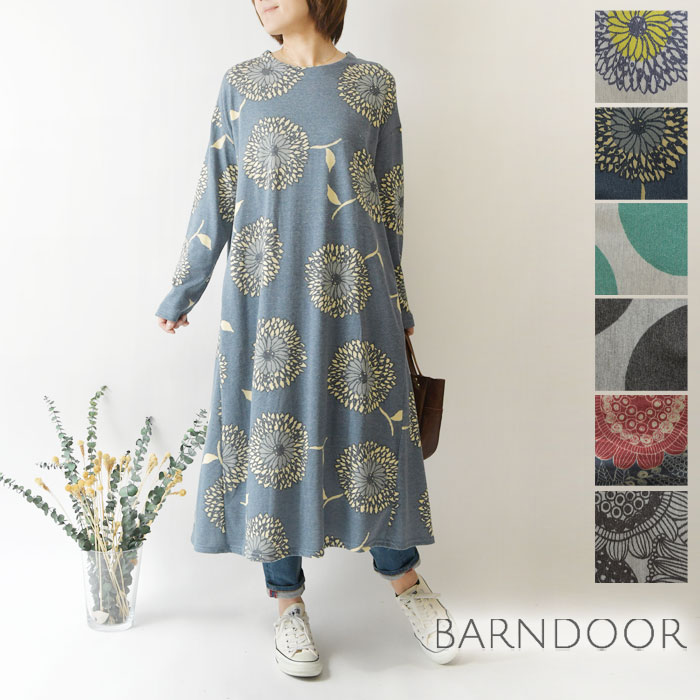 樂天商城 - ＊【最大3000円OFFクーポン】【BARNDOOR バーンドア】20天竺 フレアー ワンピース(1203031)レディース 春 夏 北欧 Aライン ゆったり 花柄 ドット 水玉 長袖 体型カバー ナチュラル 服 新作 シンプル おしゃれ コーディネート 人気 30代 40代 50代 60代