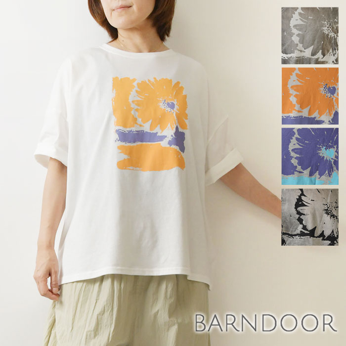 ＊コットン 20 天竺 箔 プリント 花 ワイド Tシャツ (1203066)レディース 春 夏 カットソー 北欧 花柄 フラワー ゆったり ナチュラル 服 新作 シンプル おしゃれ コーディネート 人気 60代 50代 40代 30代