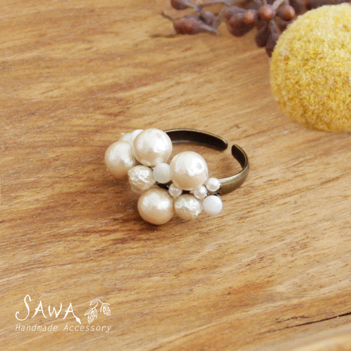 ＊【10%OFFクーポン対象商品】【SAWA サワ】コットンパール の リング (R-4) ハンドメイド 手作り 作家 アクセサリー レディース あす楽 指輪 卒業式 入学式 結婚式 オケージョン ナチュラル シンプル おしゃれ コーデ きれいめ 人気 30代 40代 50代母の日