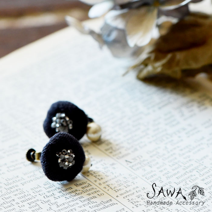 *【10%OFFクーポン対象商品】【SAWA サワ】 リネン × コットンパール イヤリング (te-p-12) ハンドメイド 手作り 作家 アクセサリー レデ...