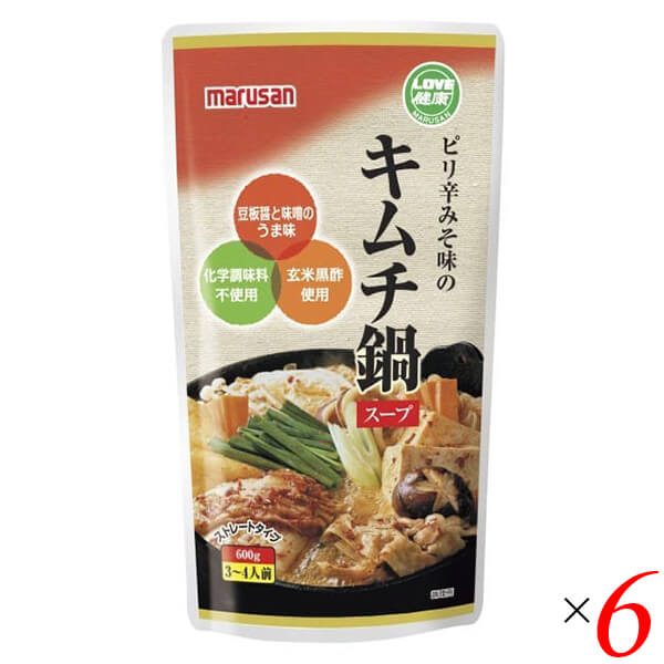 【BF限定！100円クーポン！学割2倍！】キムチ鍋 チゲ鍋 鍋つゆ マルサン ピリ辛みそ味のキムチ鍋スープ 600g 6個セット 送料無料のサムネイル