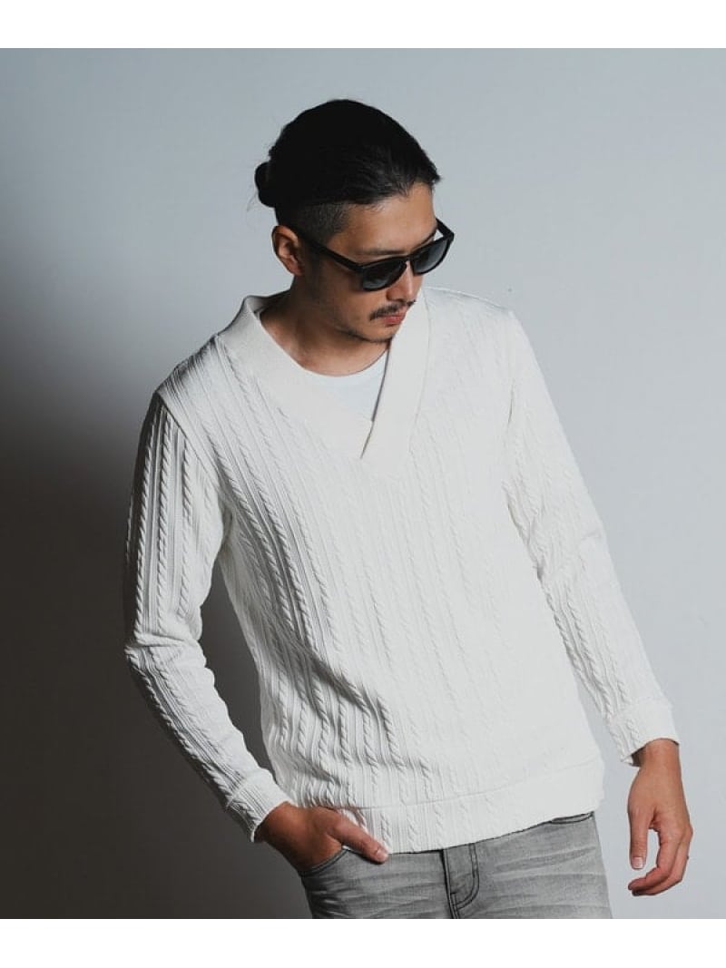 【SALE／60%OFF】ふくれケーブルジャガードビッグVネックスウェット【セットアップ対応】 RATTLE TRAP ..