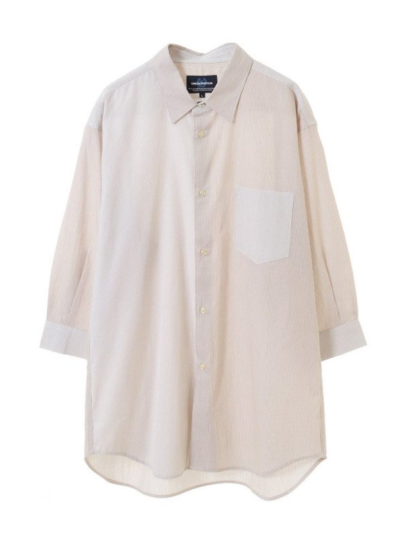 【SALE／50%OFF】ブロードマテリアル 七分丈マルチテキスタイルパターンシャツ UNION STATION メンズ ビギ トップス シャツ・ブラウス ブルー ブラック ベージュ【RBA_E】[Rakuten Fashion]