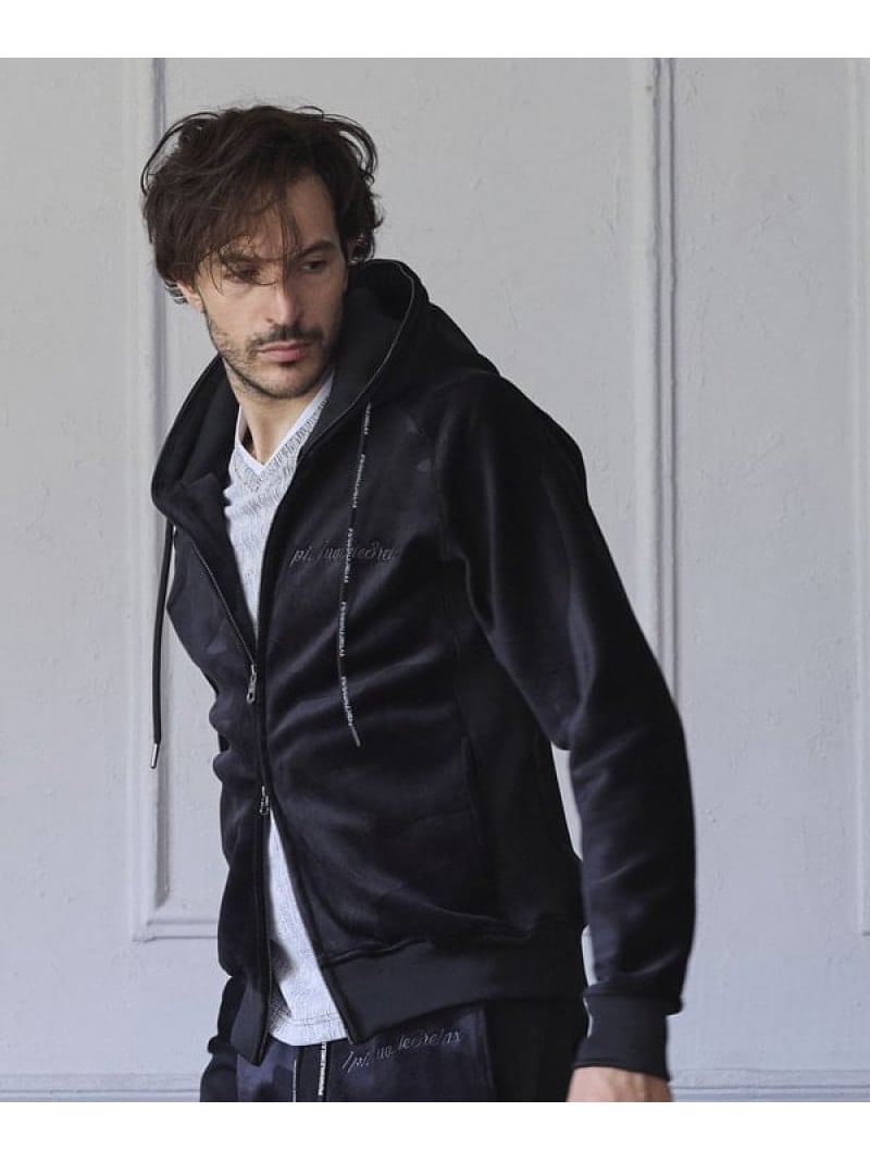 1PIU1UGUALE3 別注シャドーベルベットセットアップジップパーカー RATTLE TRAP メンズ ビギ トップス パーカー・フーディー ブラック【送料...