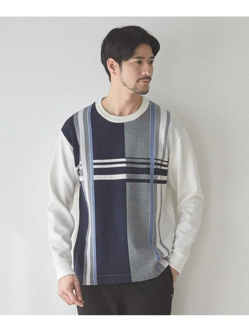 【SALE／50%OFF】チェック柄パッチワークスウェット UNION STATION メンズ ビギ トップス スウェット・トレーナー ホワイト ネイビー【RBA_E】【送料無料】[Rakuten Fashion]のサムネイル