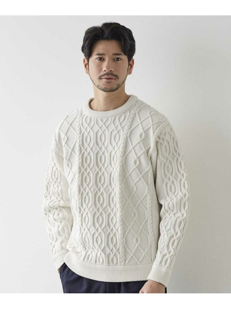 【SALE／50%OFF】ケーブル編みプルオーバーニット UNION STATION メンズ ビギ トップス ニット ネイビー ブラック レッド ホワイト【RBA_E】【送料無料】[Rakuten Fashion]