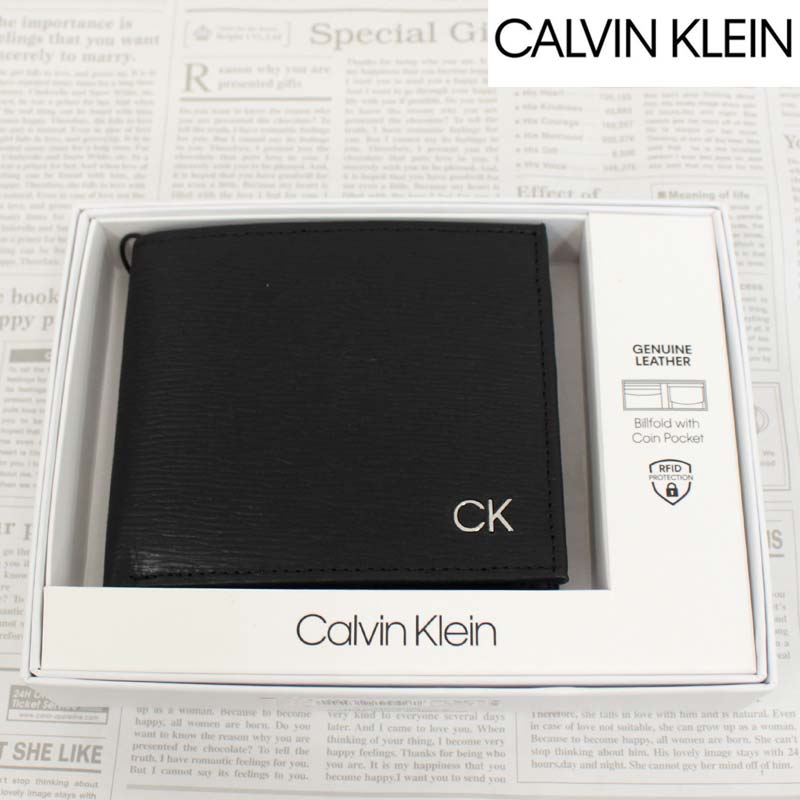 ブランド革財布（メンズ） 送料無料 Calvin Klein カルバンクライン RFiD CK ワンポイントロゴ　2つ折り レザーウォレット 財布 BOX付き ギフト プレゼント メンズ ブランド MC