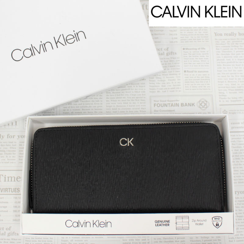 カルバンクライン 財布（メンズ） 送料無料 Calvin Klein カルバンクライン RFiD CK ワンポイントロゴ　ラウンドファスナー レザー ロングウォレット 長財布 財布 BOX付き ギフト プレゼント メンズ ブランド MC