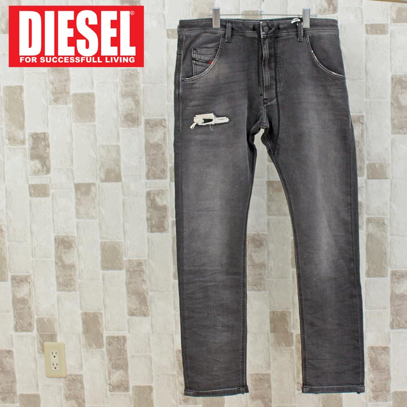 送料無料 DIESEL ディーゼル デニム メンズ JOGG JEANS ジョグデニム ジョグジーンズ スウェットデニム ストレッチ ダメージ リペア テーパード USED加工 ジーンズ ウエストコード KROOLEY-CB-NE 069EM MC