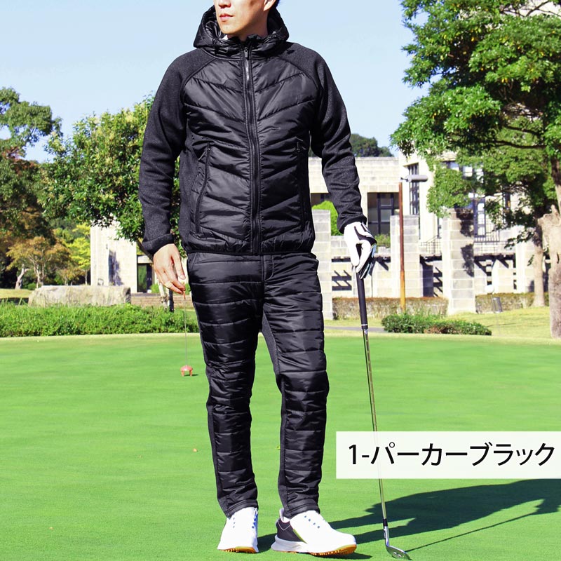 送料無料 セットアップ ゴルフウェア メンズ 上下セット 中綿 暖か裏起毛 フリース ジャケット ゴルフパンツ ブルゾン 秋冬 ボトムス アウター 防寒 おしゃれ MC